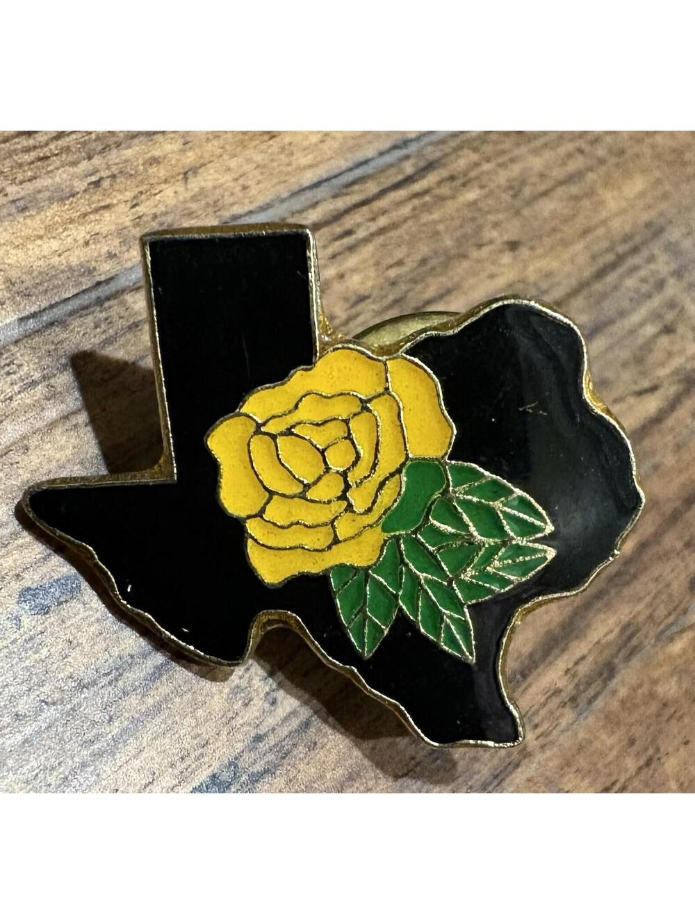 Vintage The Yellow Rose of Texas State Outline Souvenir Enamel Lapel Pin